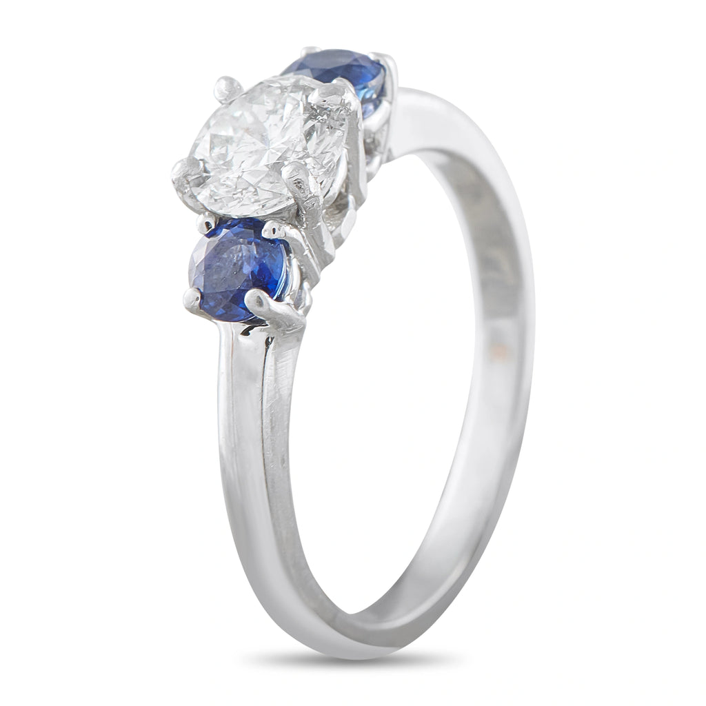 Platinum 0.80ct Diamond Sapphire Three Stone Ring
