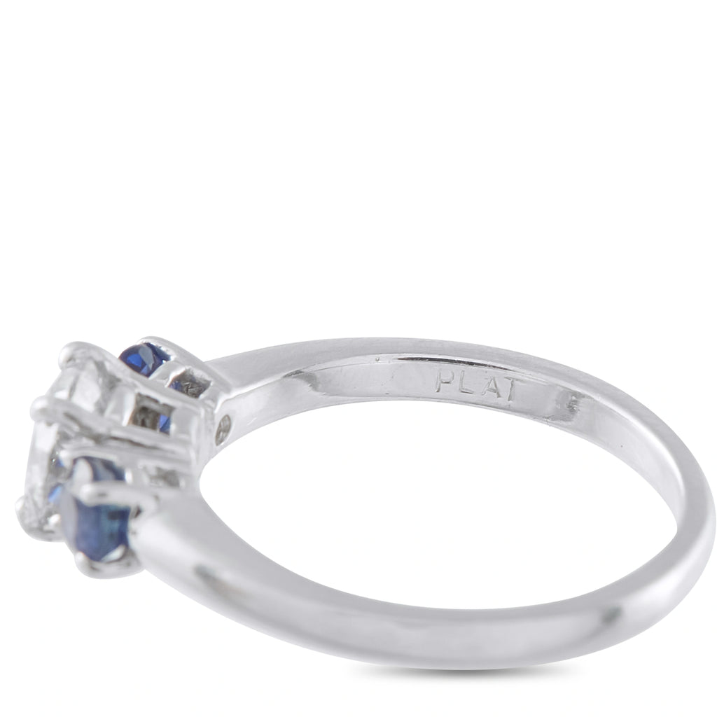 Platinum 0.80ct Diamond Sapphire Three Stone Ring