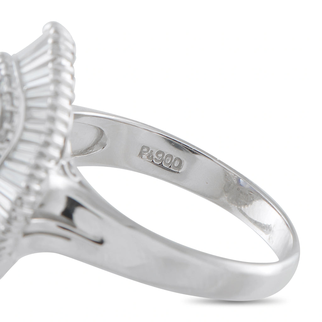 Close-up of platinum ring band stamped Pt900
