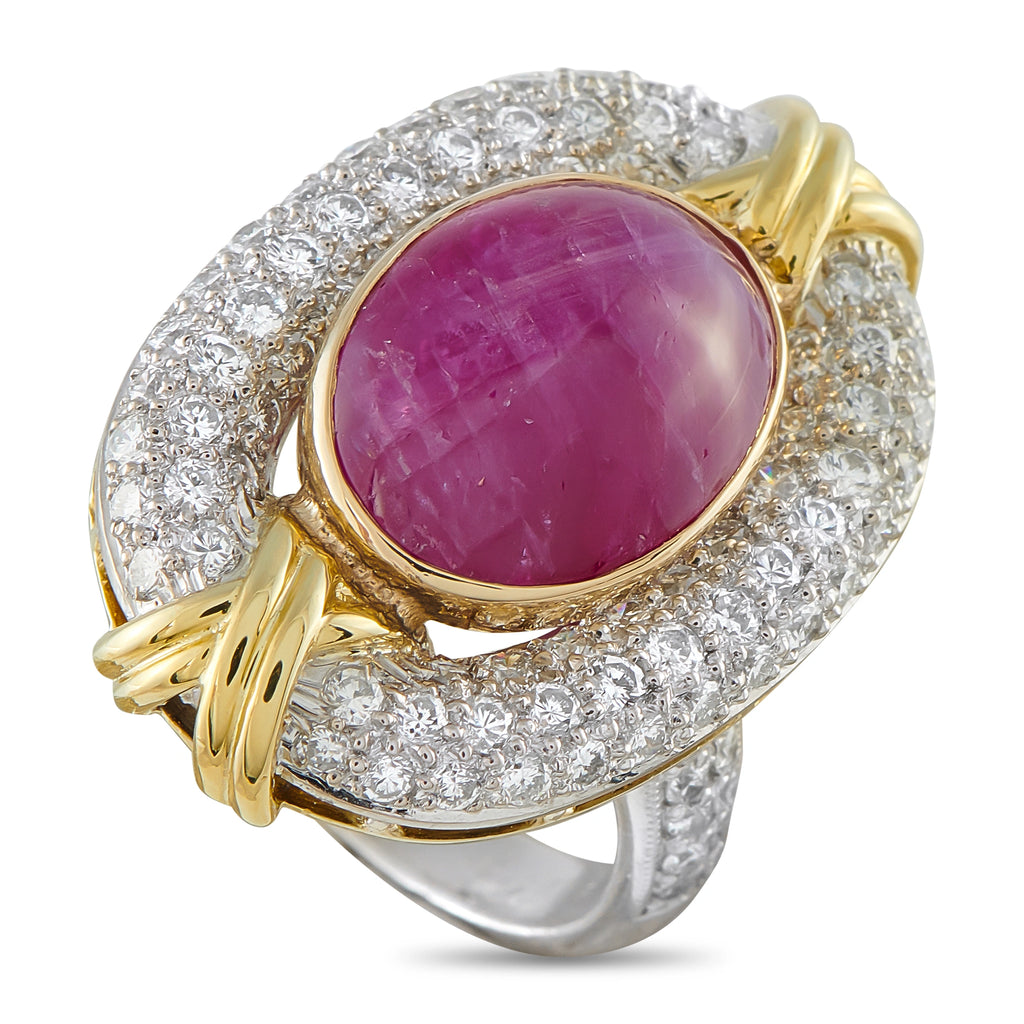 Platinum and 18K Yellow Gold 1.50ct Diamond and Star Ruby Ring