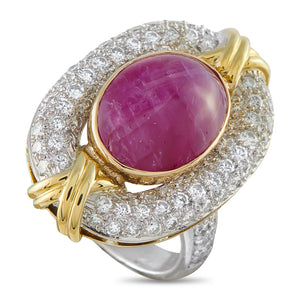 Platinum and 18K Yellow Gold 1.50ct Diamond and Star Ruby Ring