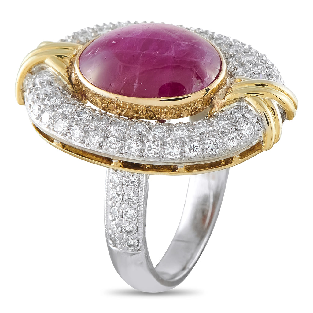 Platinum and 18K Yellow Gold 1.50ct Diamond and Star Ruby Ring