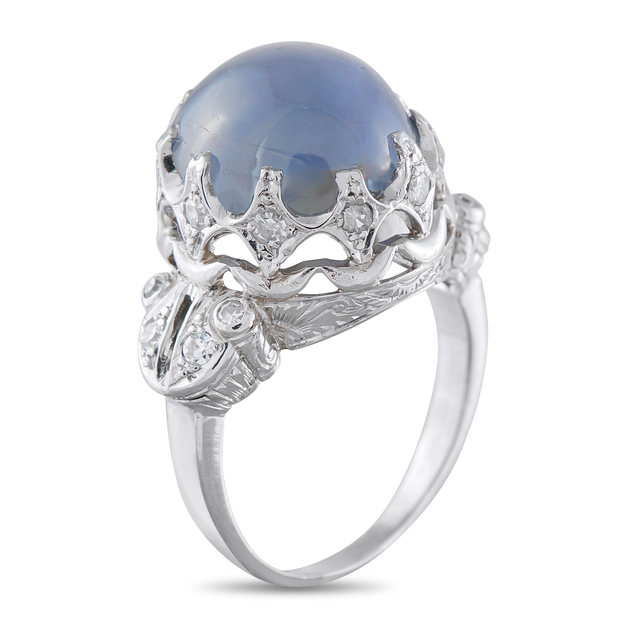 Platinum 0.20ct Diamond and Star Sapphire Art Deco Ring