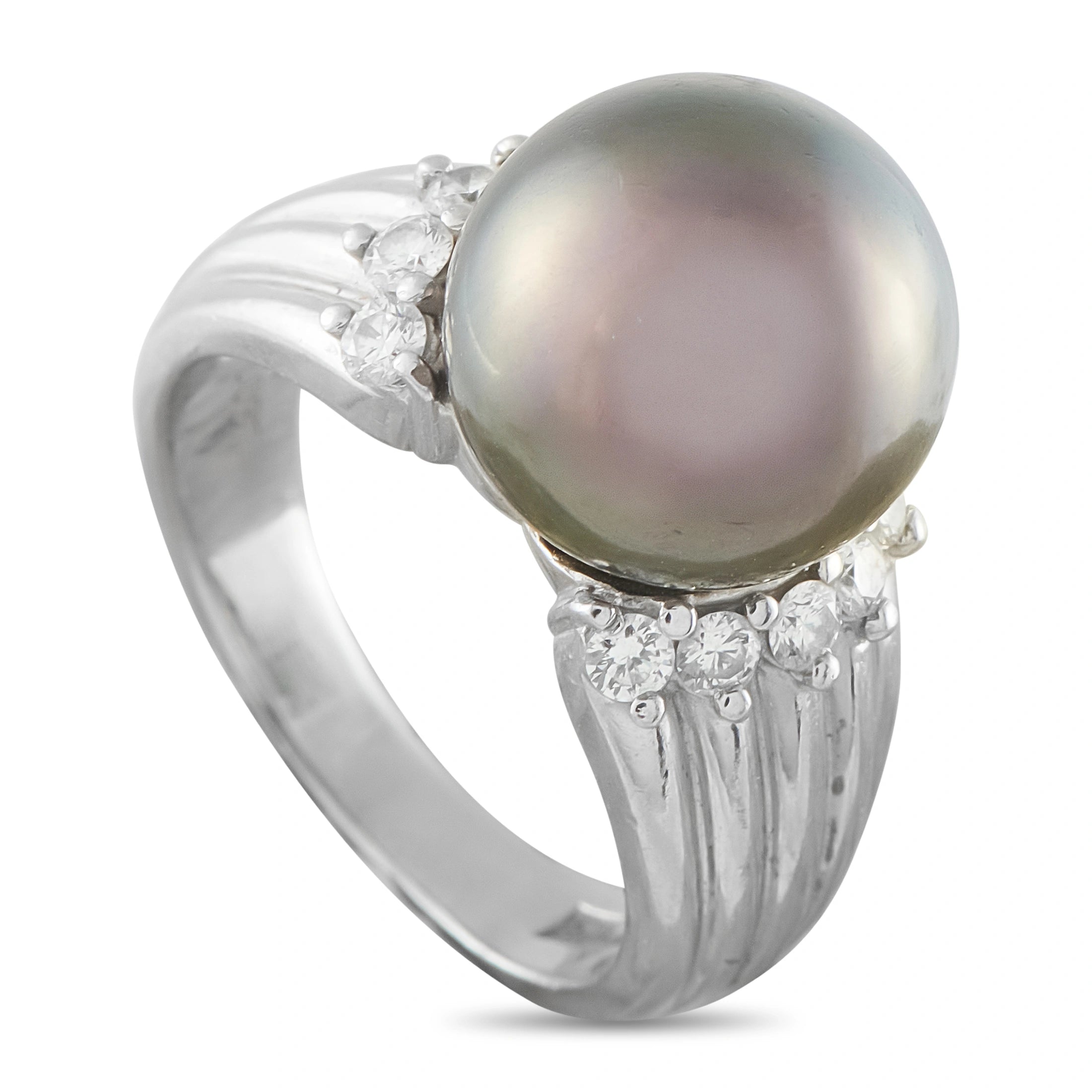 Platinum 0.37ct Diamond and Tahitian Pearl Ring