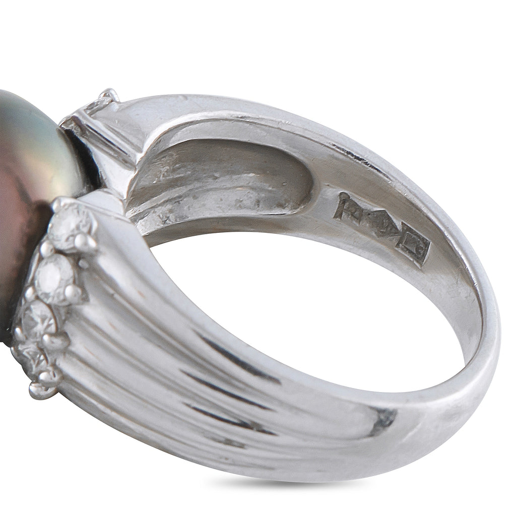 Platinum 0.37ct Diamond and Tahitian Pearl Ring