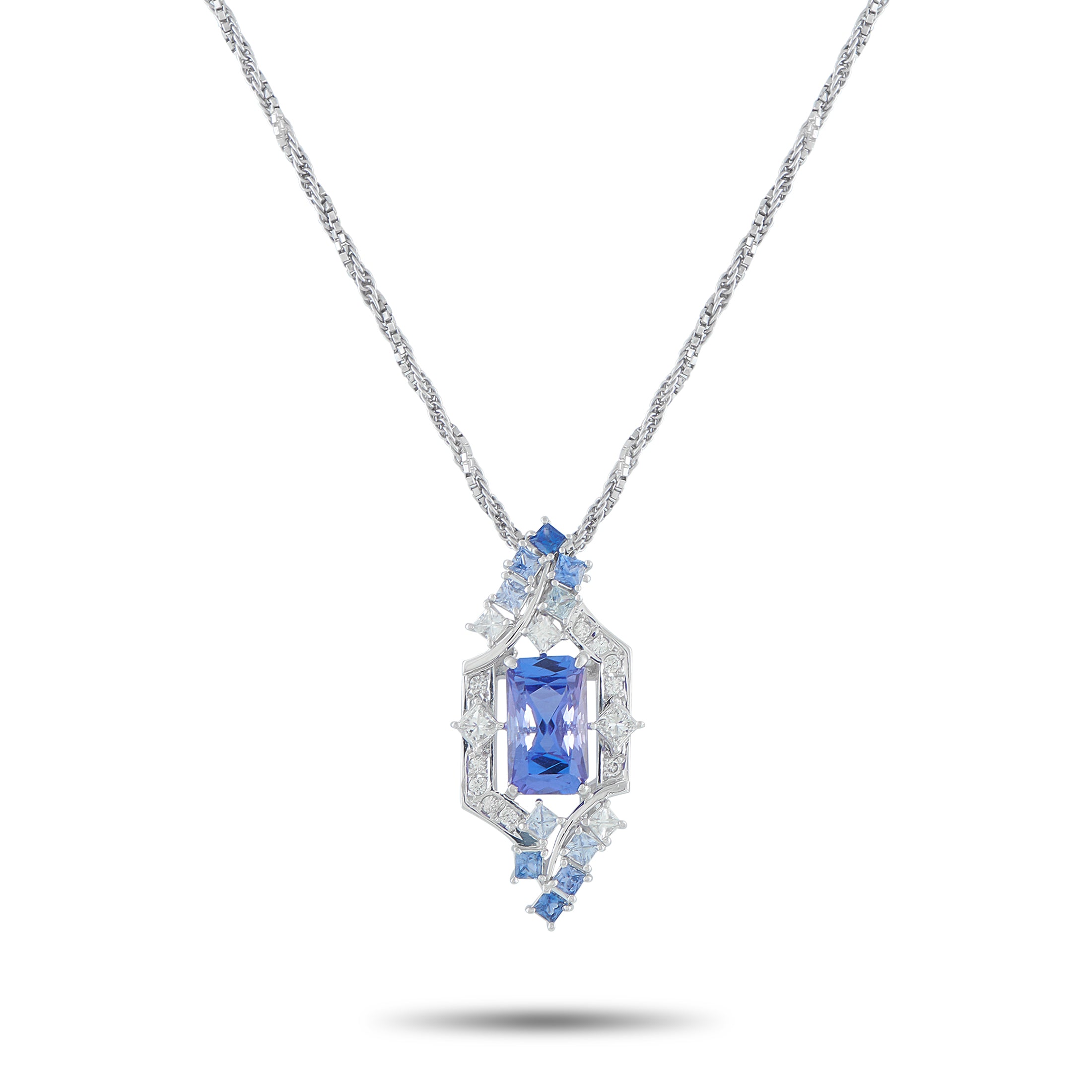 Exclusive Platinum 0.48ct Diamond and Tanzanite Pendant – The design of this Exclusive  necklace is a tapestry of form and te