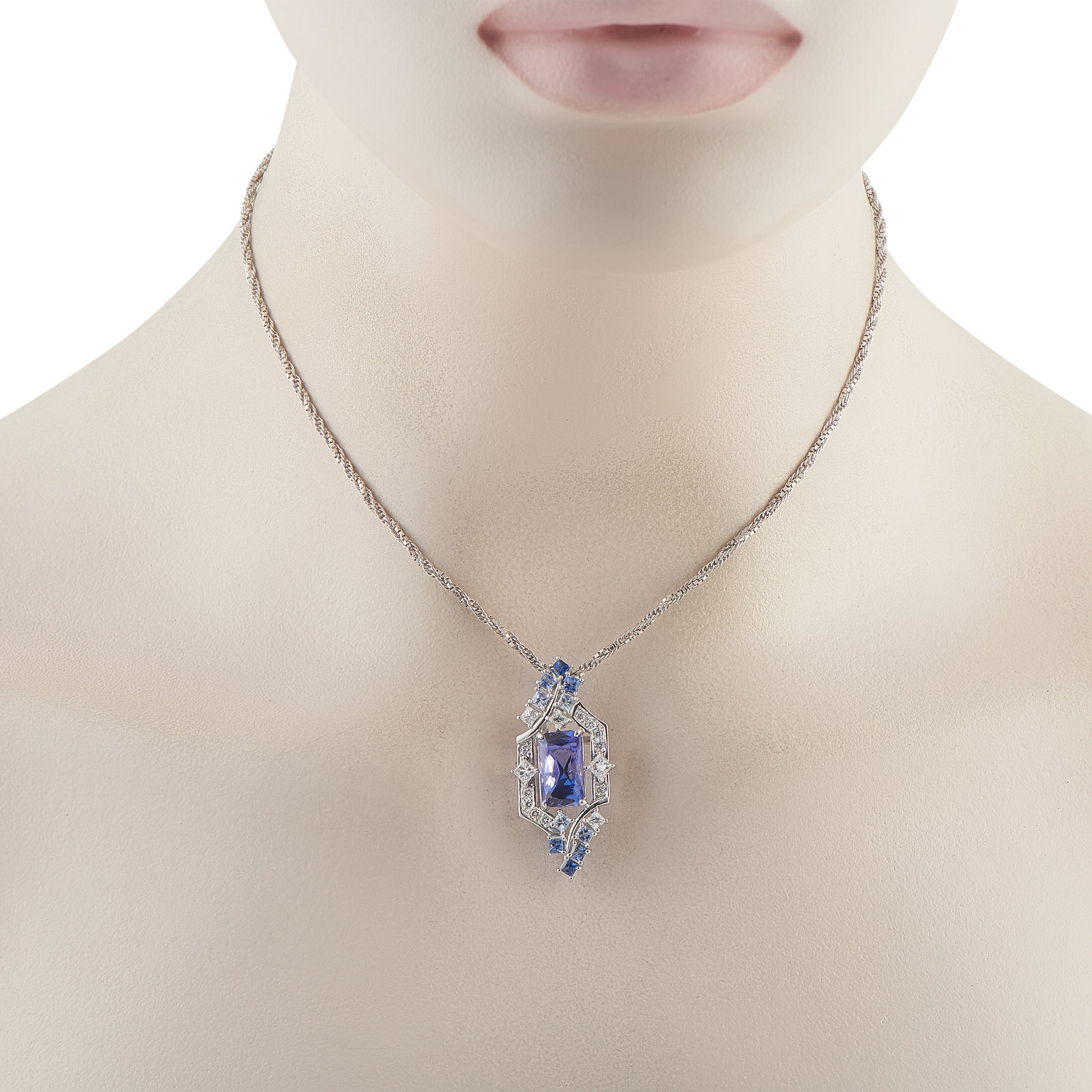 Platinum 0.48ct Diamond and Tanzanite Pendant