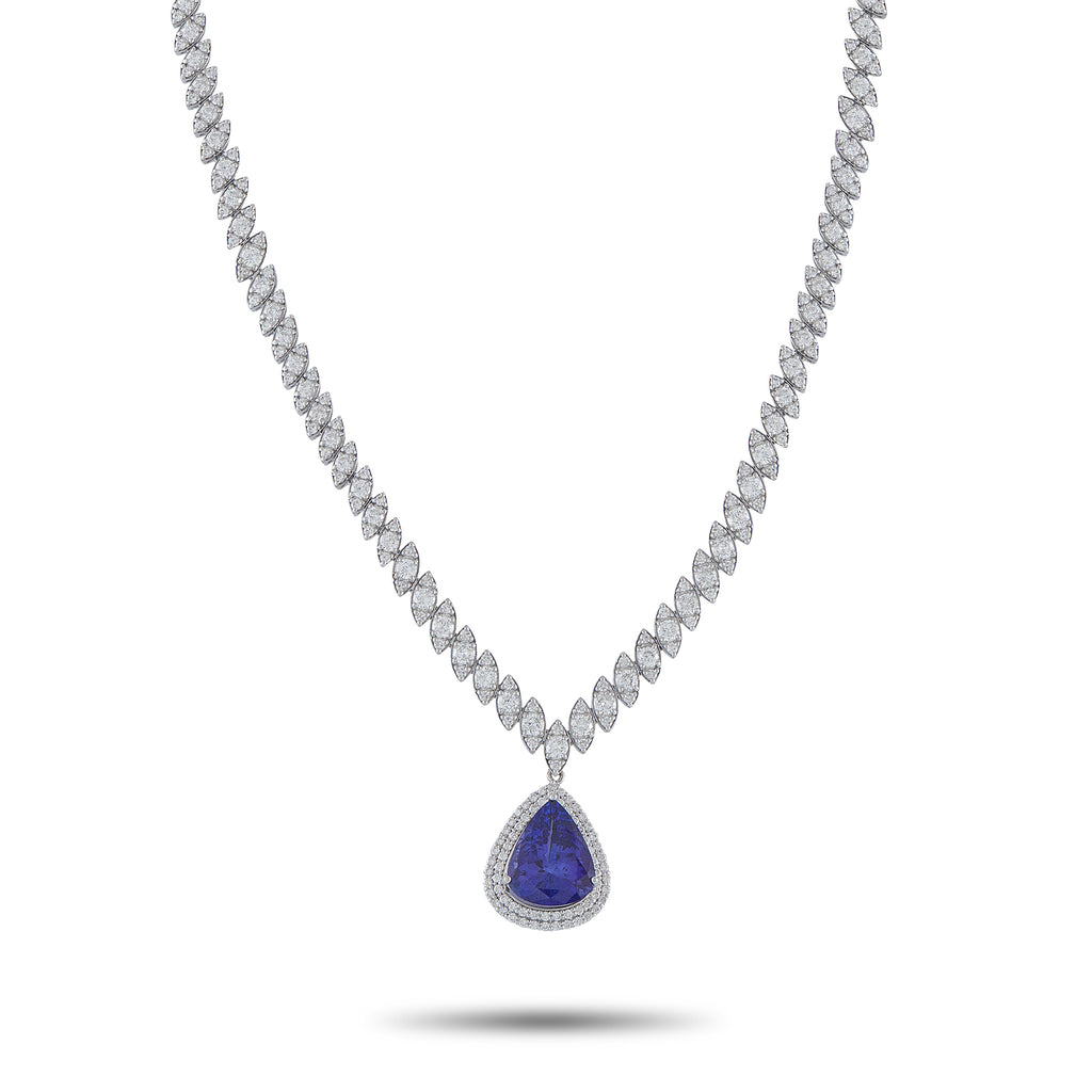 18K White Gold 10.03ct Diamond and Tanzanite Necklace