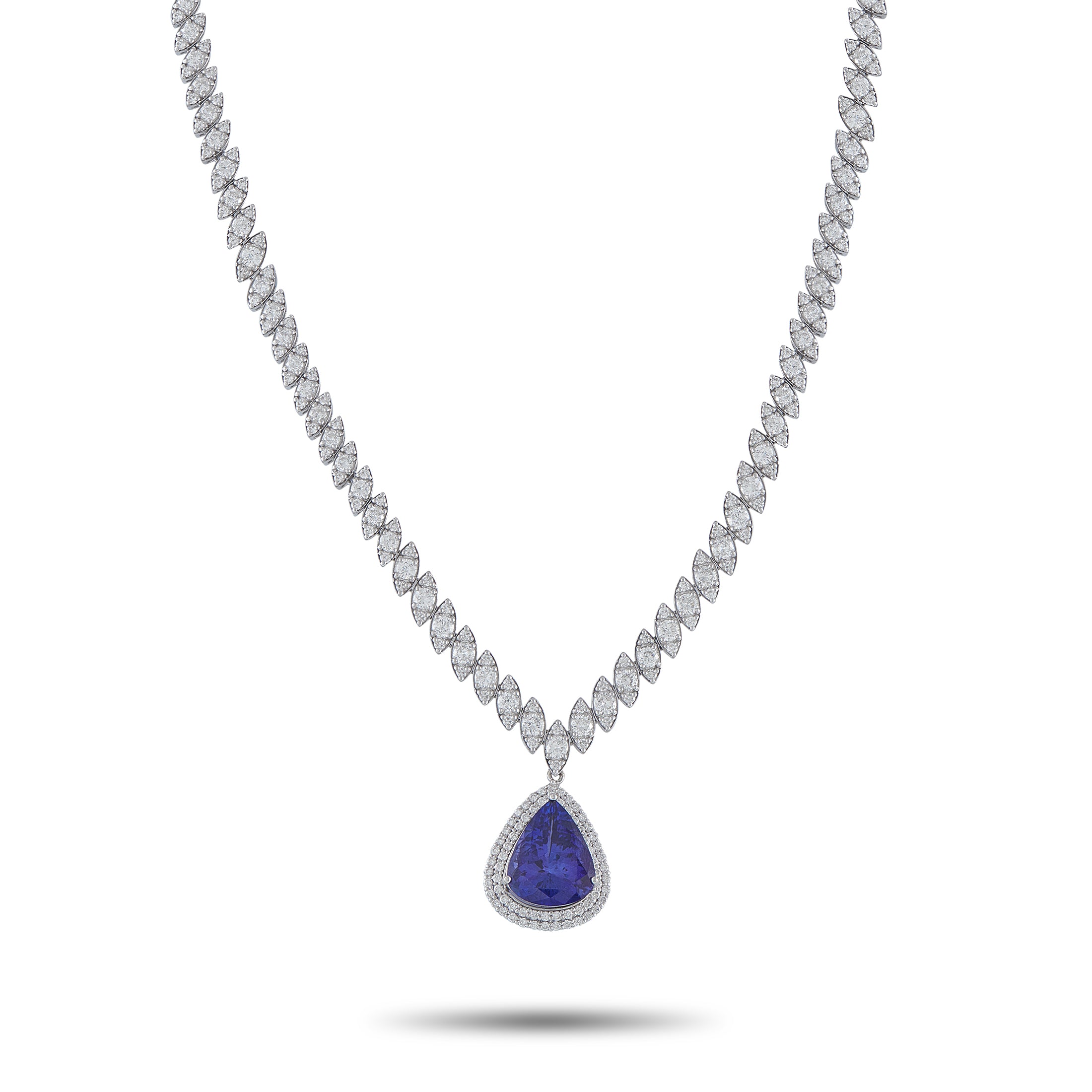 18K White Gold 10.03ct Diamond and Tanzanite Necklace