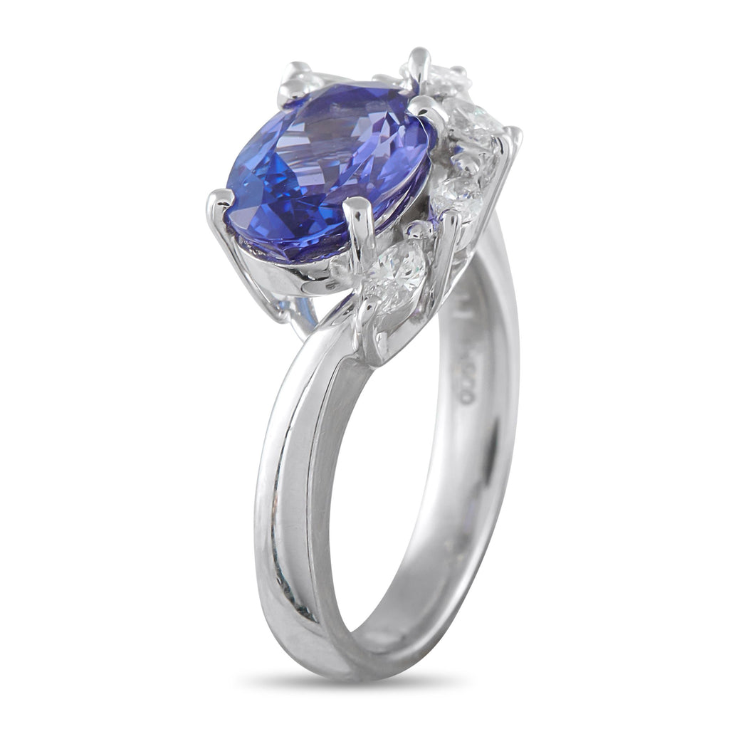 Exclusive Platinum 0.55ct Diamond and Oval Tanzanite Ring