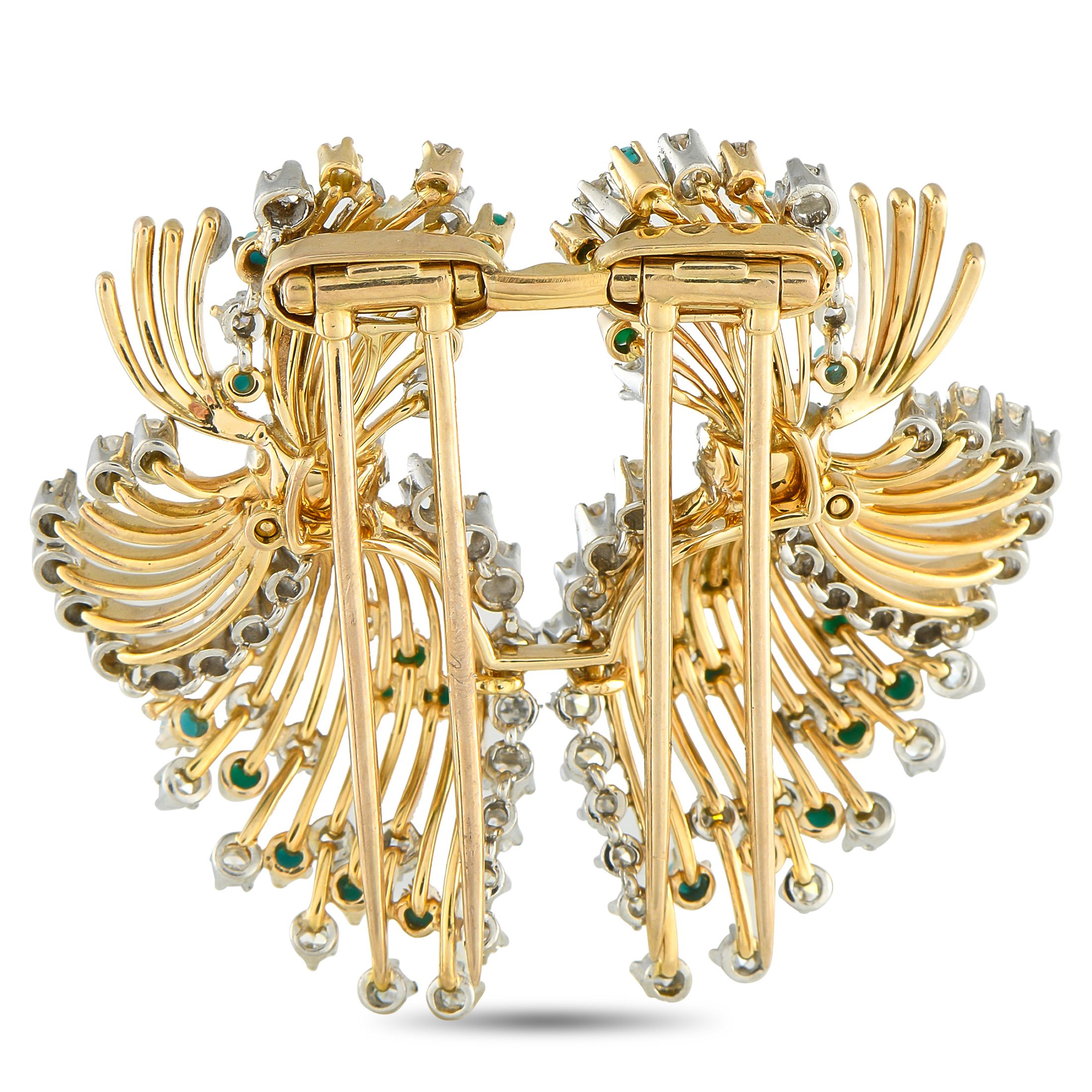 Exclusive Platinum and 18K Yellow Gold 1.45ct Diamond and Turquoise Brooch