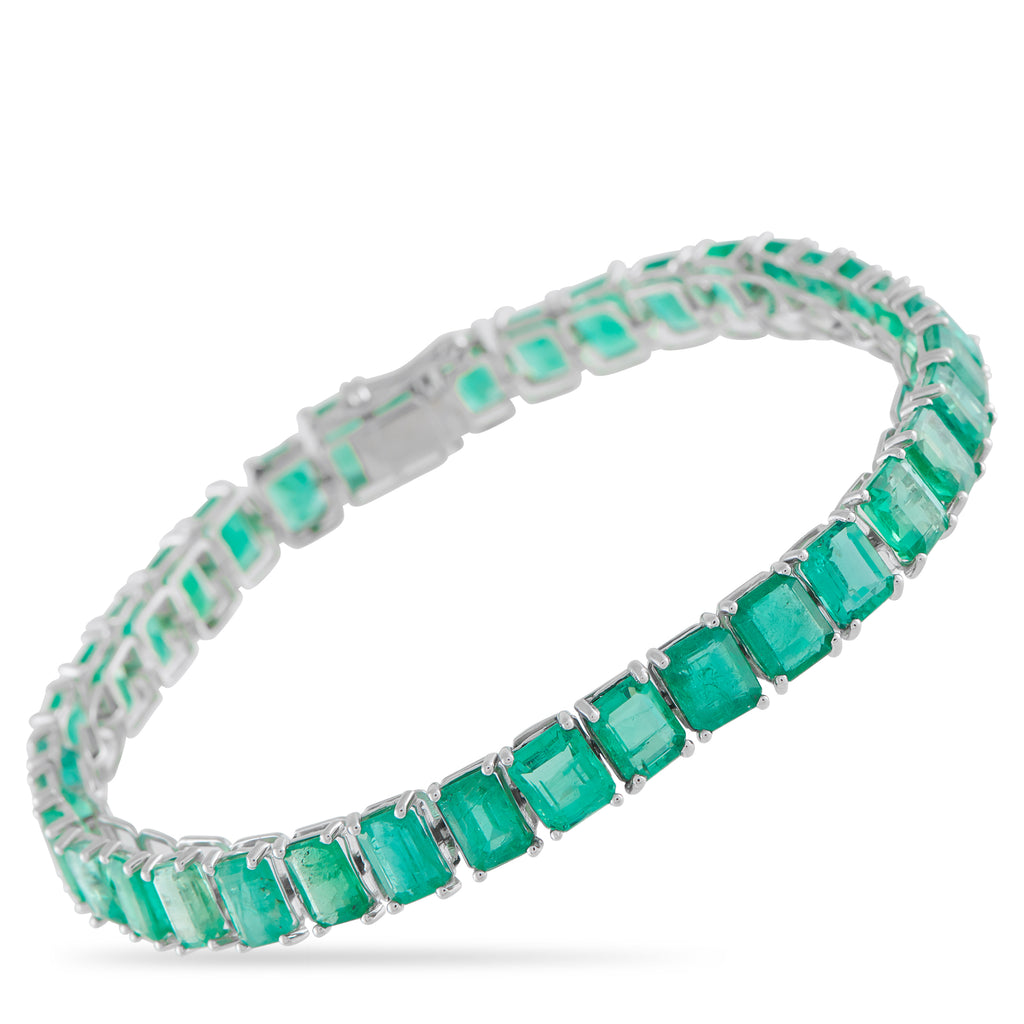 Platinum 26.87ct Emerald Line Bracelet