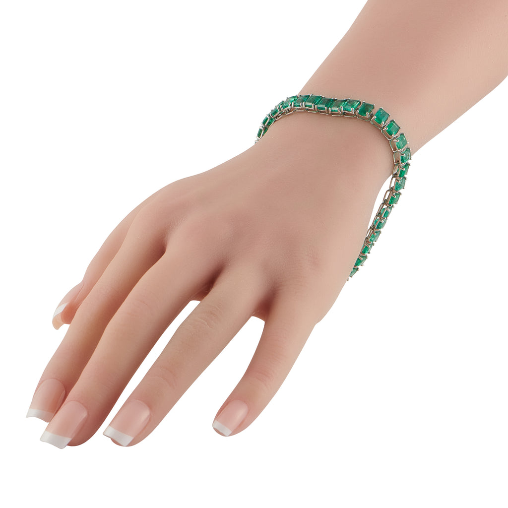 Platinum 26.87ct Emerald Line Bracelet