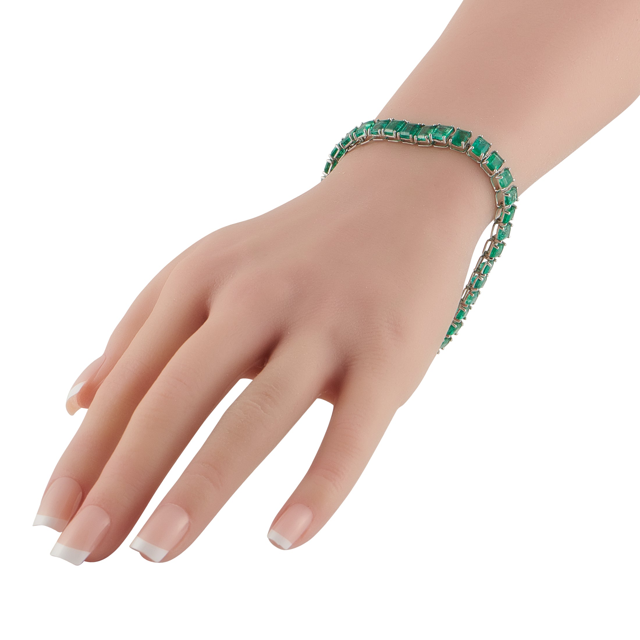 Platinum 26.87ct Emerald Line Bracelet