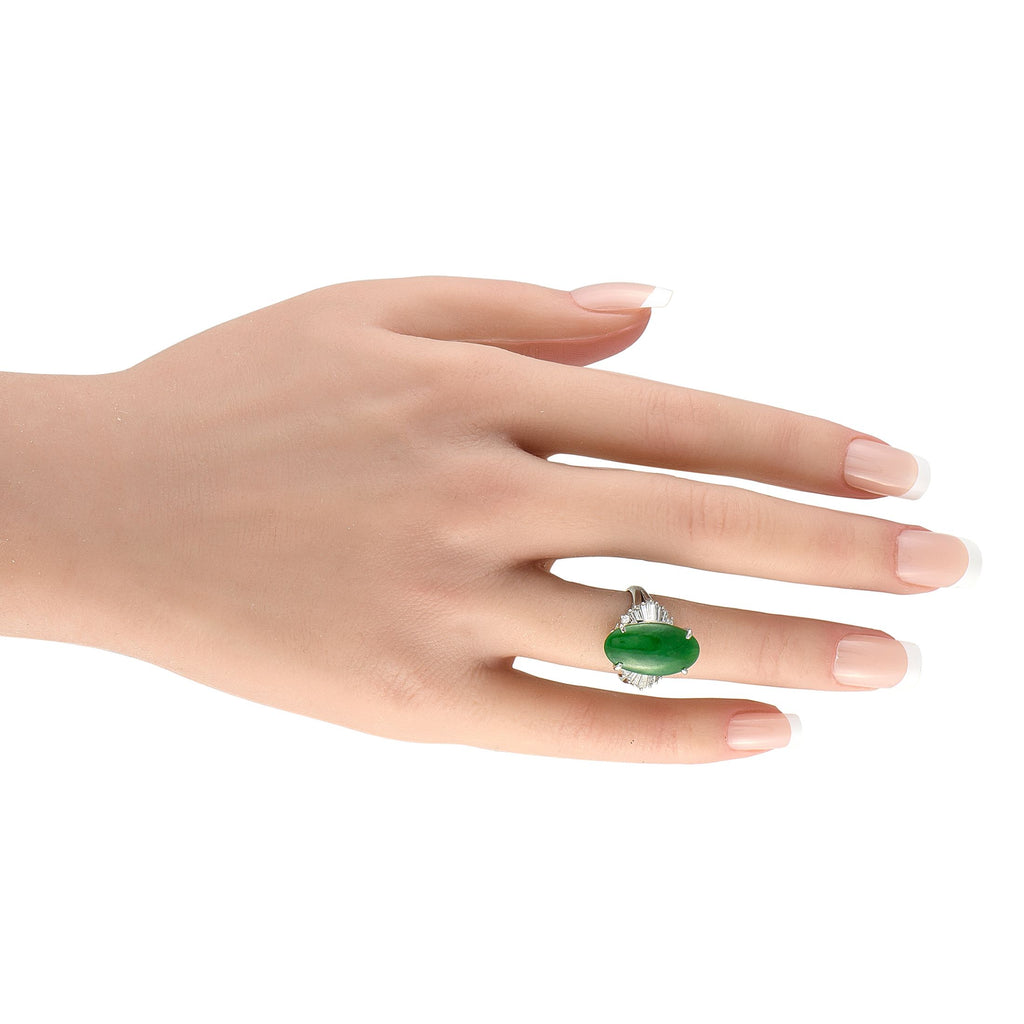 Exclusive Platinum 0.72ct Diamond and Jade Ring
