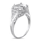 Antique platinum ring showing the open gallery and filigree shoulders