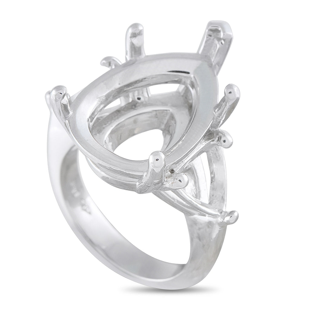 Platinum pear-shape gemstone mounting ring with prong setting and halo frame