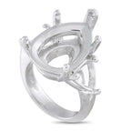 Platinum pear-shape gemstone mounting ring with prong setting and halo frame