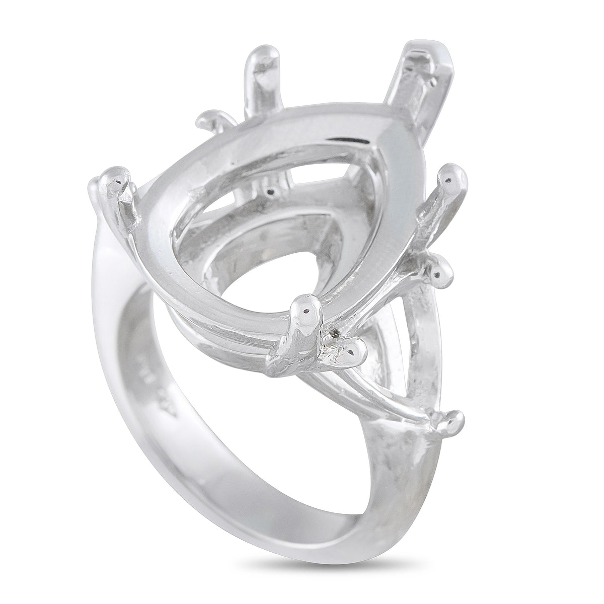 Platinum pear-shape gemstone mounting ring with prong setting and halo frame