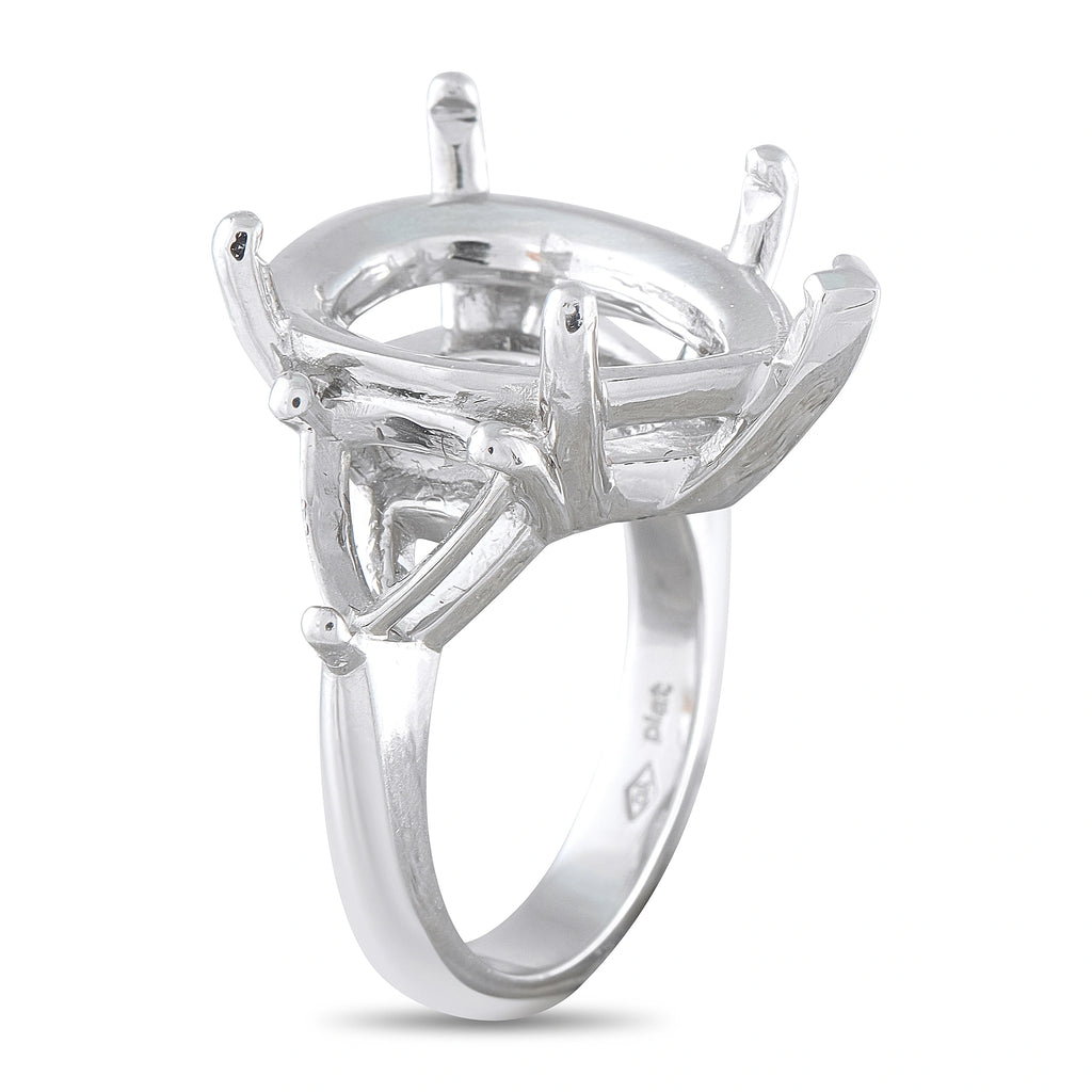 Platinum pear-shape mounting ring with multiple prongs and curved support frame
