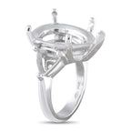 Platinum pear-shape mounting ring with multiple prongs and curved support frame