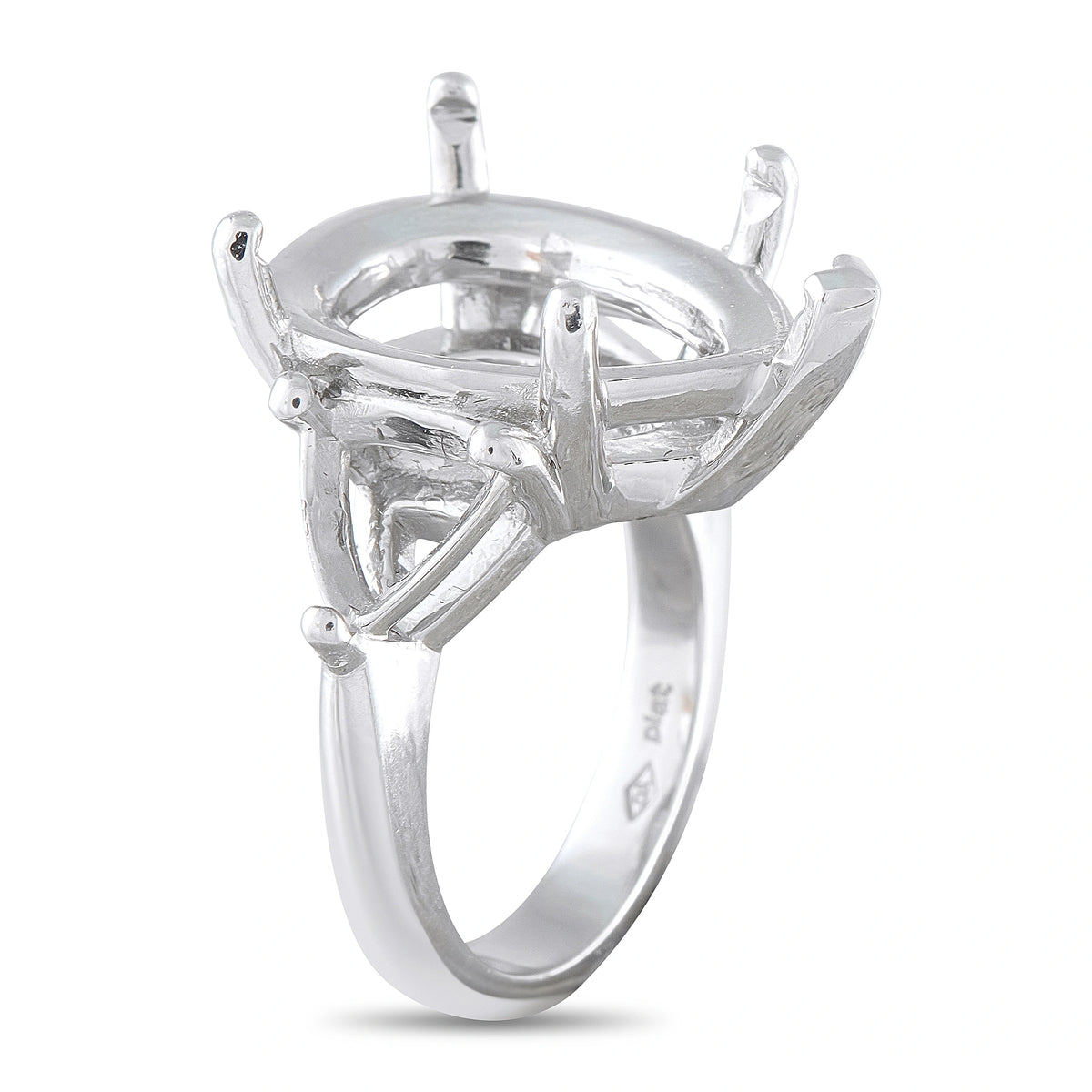 Platinum pear-shape mounting ring with multiple prongs and curved support frame