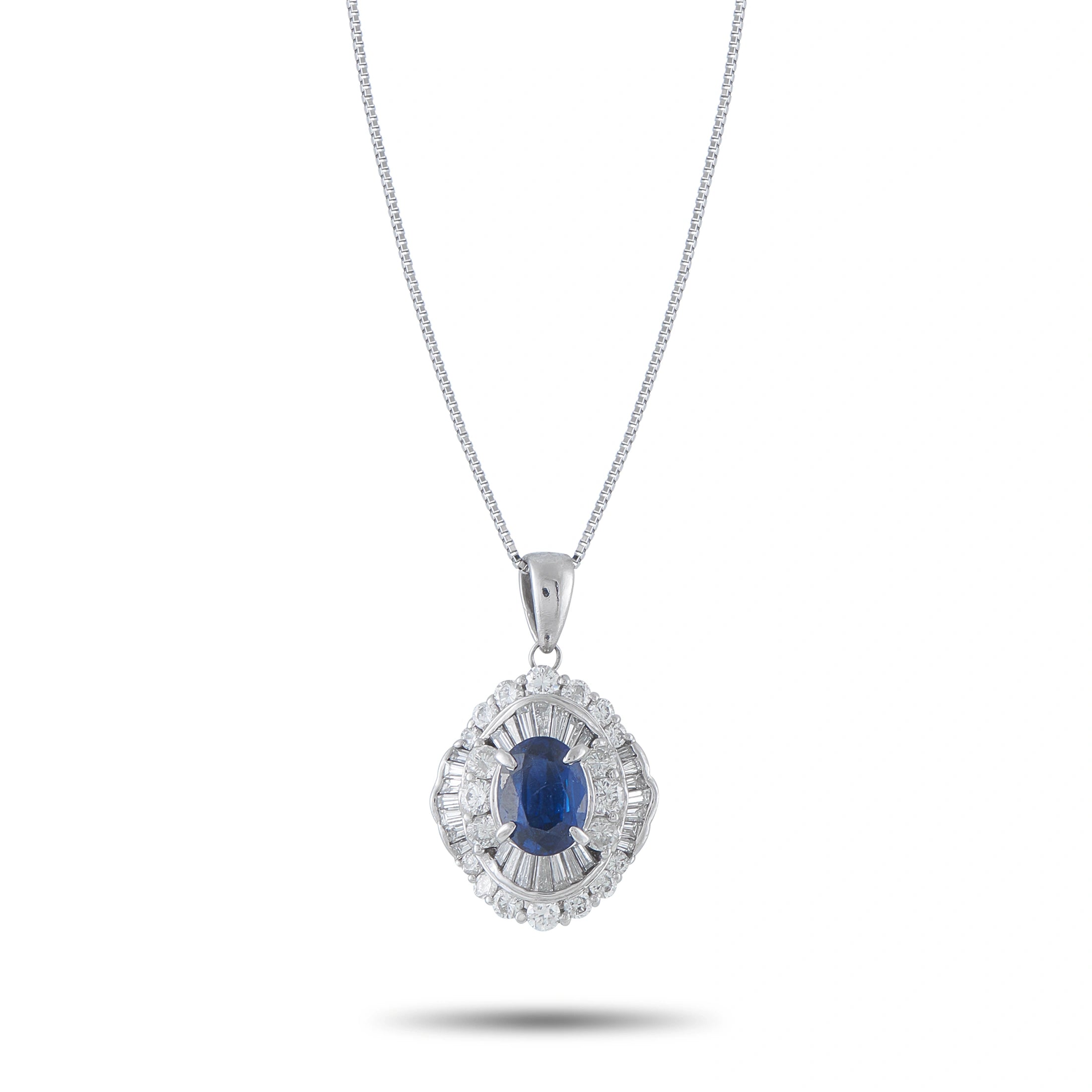 Platinum Sapphire and Diamond Double Halo Pendant