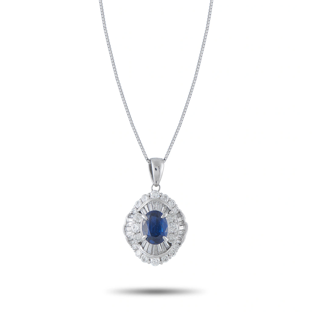 Platinum Sapphire and Diamond Double Halo Pendant