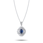 Platinum Sapphire and Diamond Double Halo Pendant