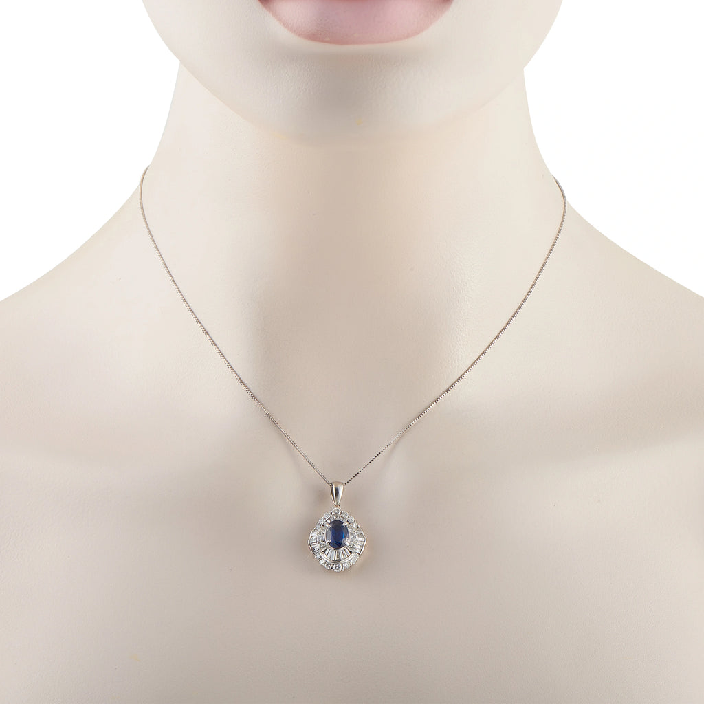 Platinum Sapphire and Diamond Double Halo Pendant