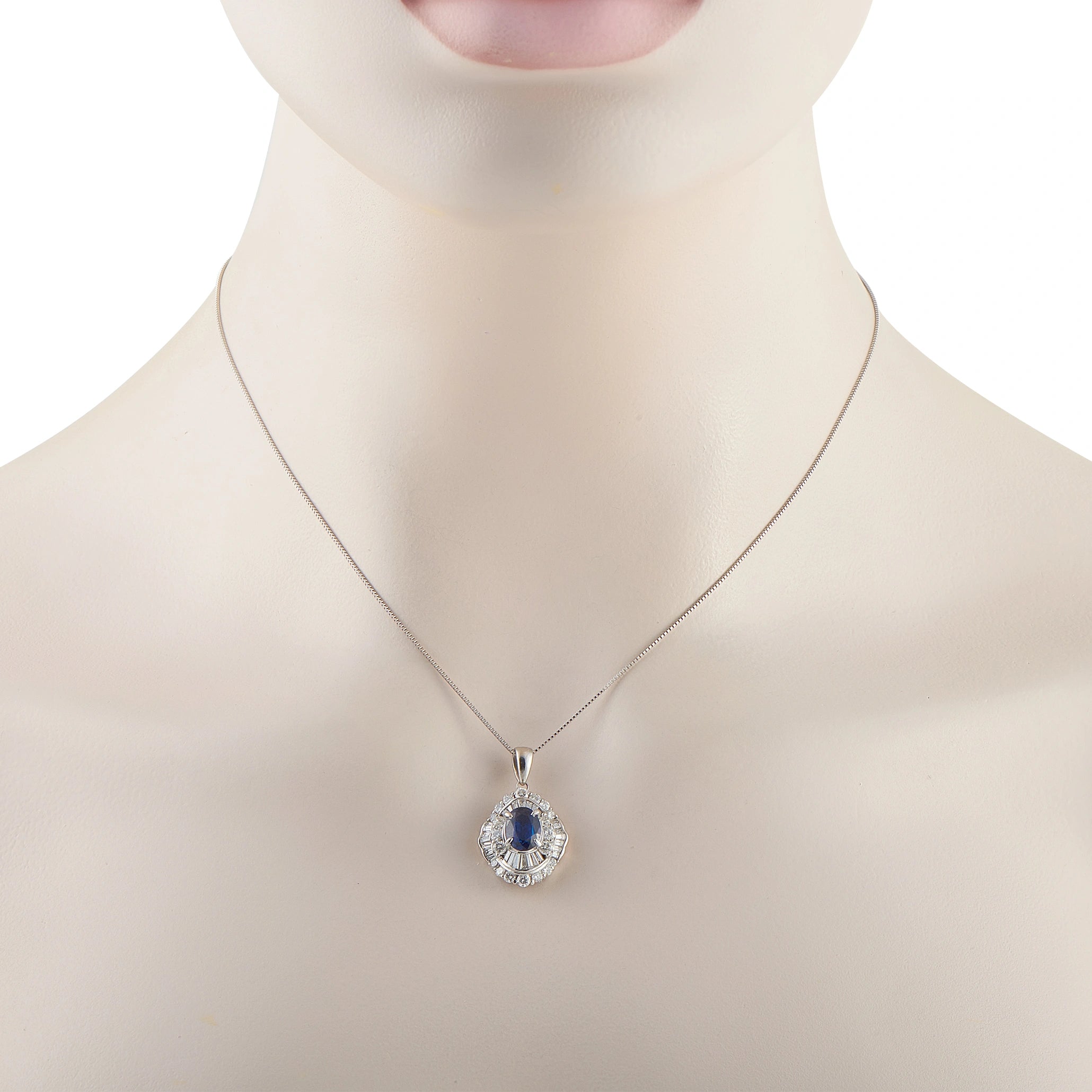 Platinum Sapphire and Diamond Double Halo Pendant