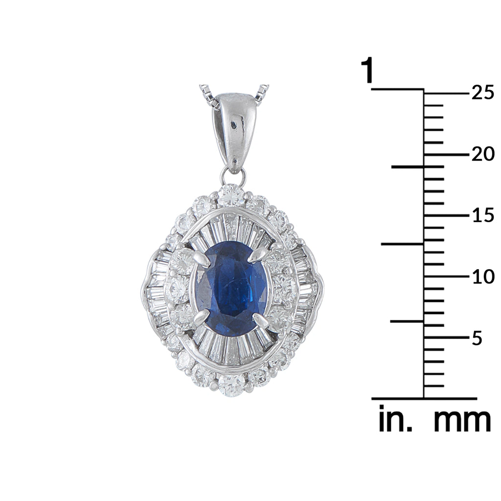 Platinum Sapphire and Diamond Double Halo Pendant