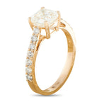 14K yellow gold diamond ring with square center stone and pavé band