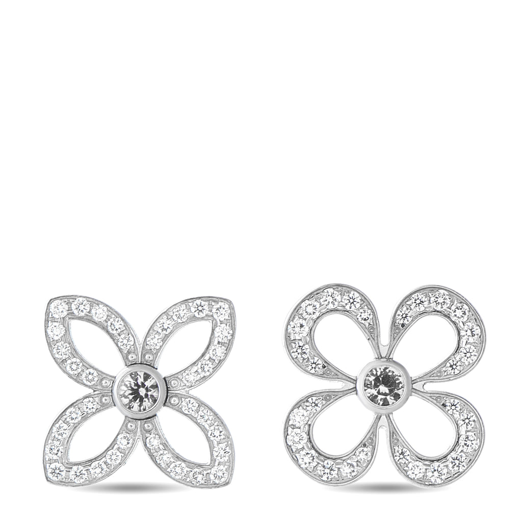 LOUIS VUITTON 18K White Gold Diamond Monogram Flower Earrings