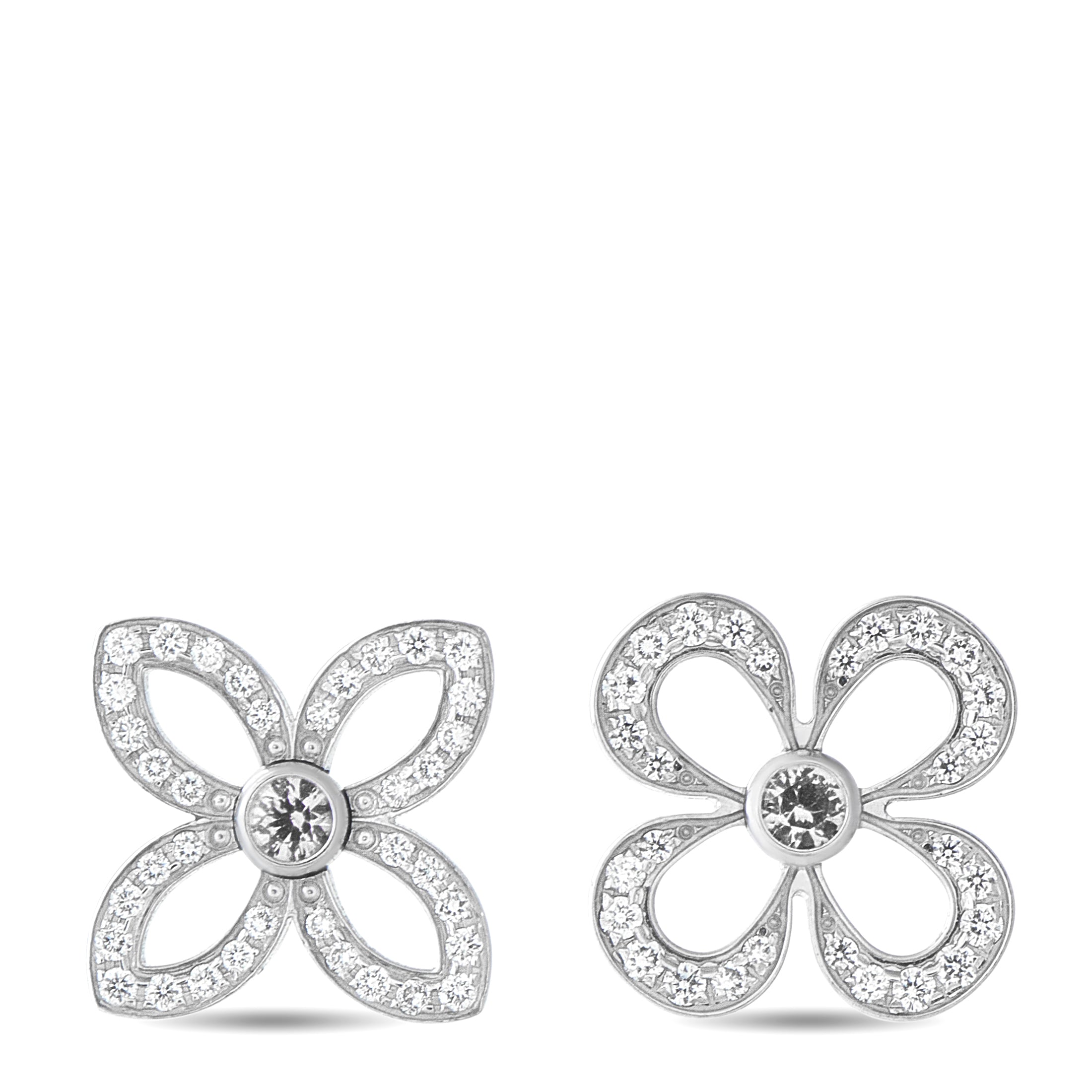 LOUIS VUITTON 18K White Gold Diamond Monogram Flower Earrings