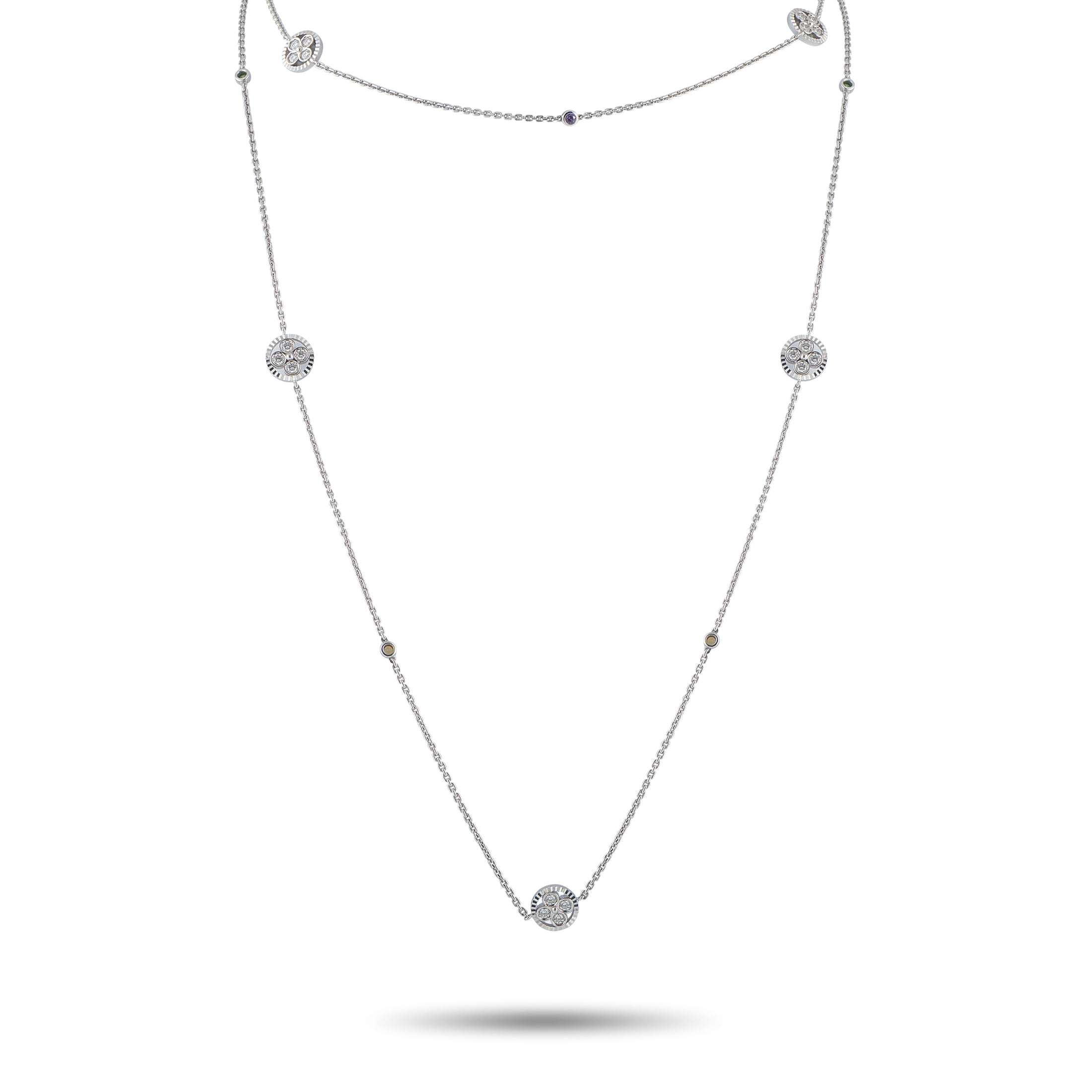 LOUIS VUITTON 18K White Gold 1.40ct Diamond and Ruby Necklace
