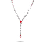 18K white gold diamond lariat necklace with geometric links and a dangling stone pendant