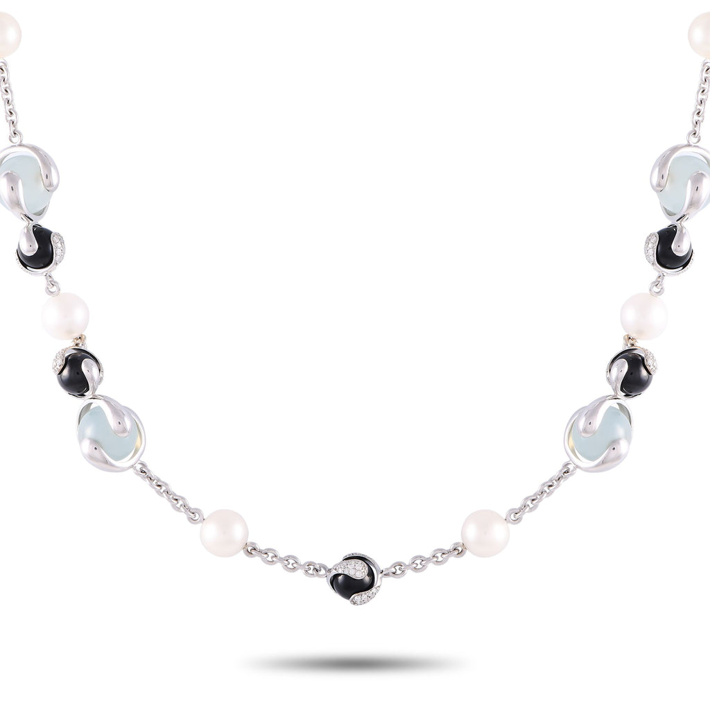 Marina B.18K White Gold 4.5ct Diamond, Onyx, Pearl and Aqua Necklace MB06-080824 – From Marina Bulgari’s high-jewelry house, 