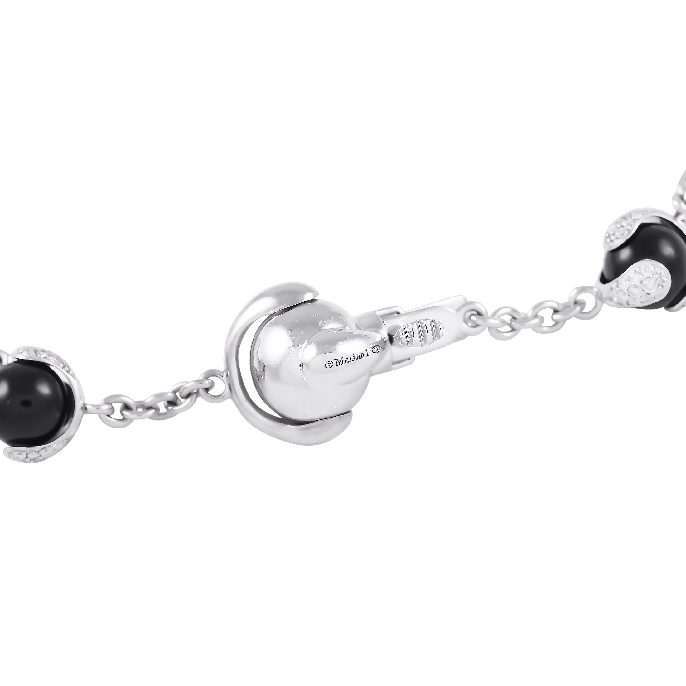 Marina B.18K White Gold 4.5ct Diamond, Onyx, Pearl and Aqua Necklace