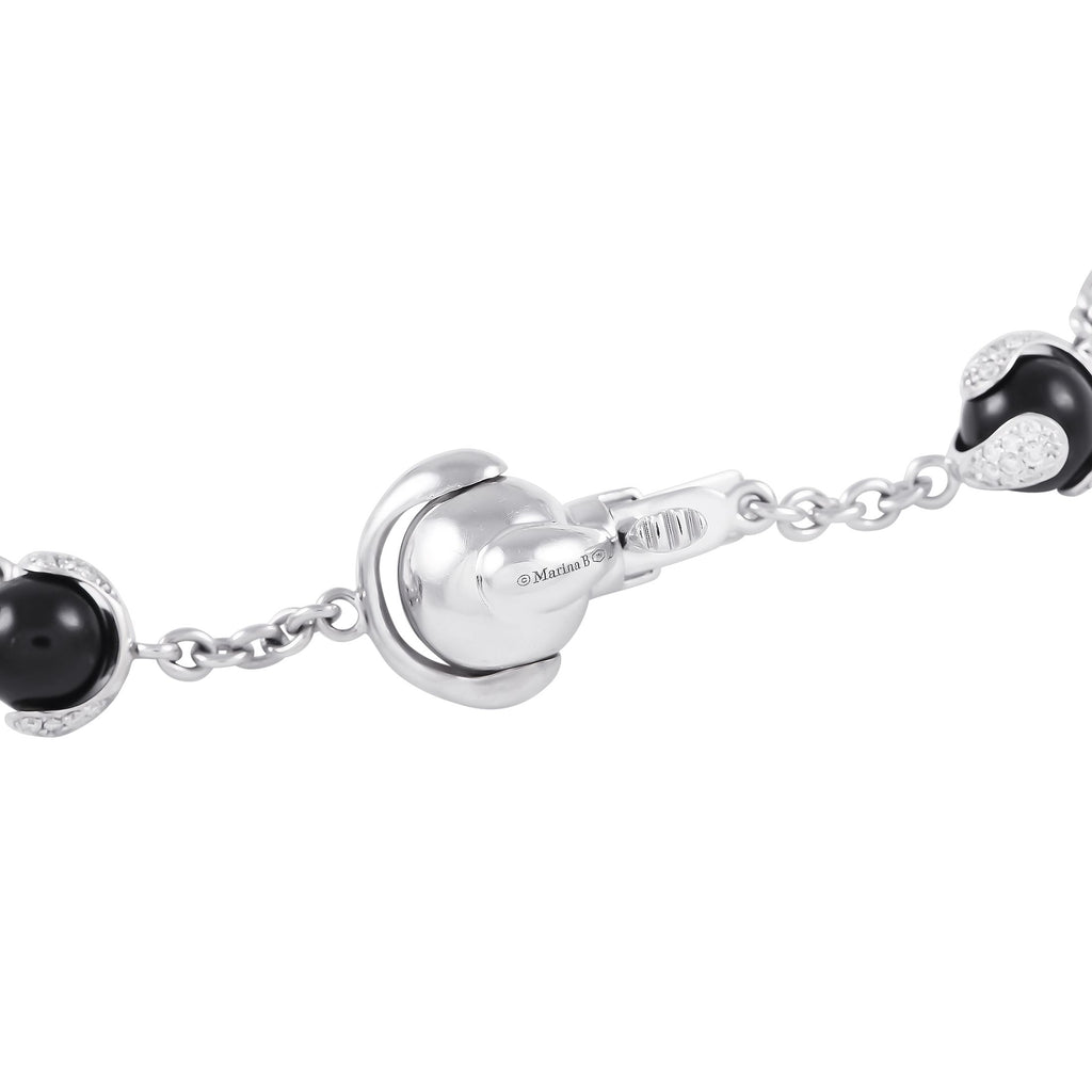 Marina B. 18K White Gold 4.5ct Diamond, Onyx, Pearl and Aqua Necklace