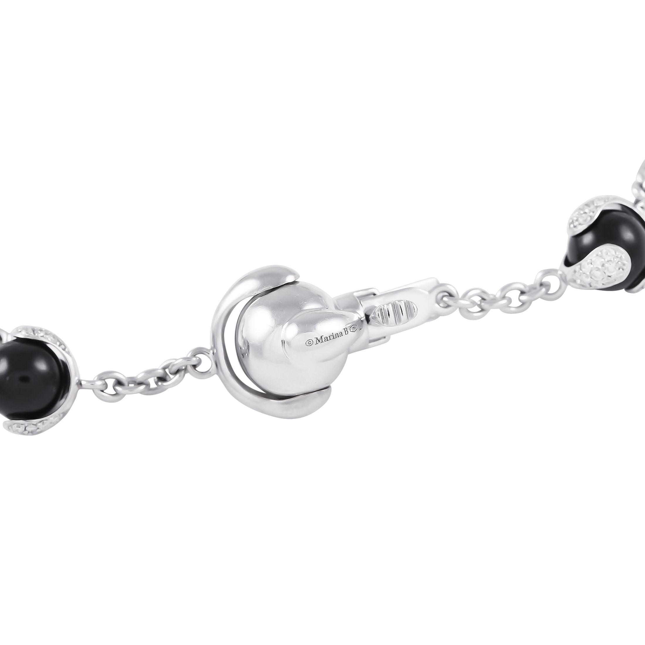 Marina B. 18K White Gold 4.5ct Diamond, Onyx, Pearl and Aqua Necklace