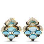MARINA B. 18K Yellow Gold 4.50ct Diamond, Topaz, and Enamel Clip-On Earrings