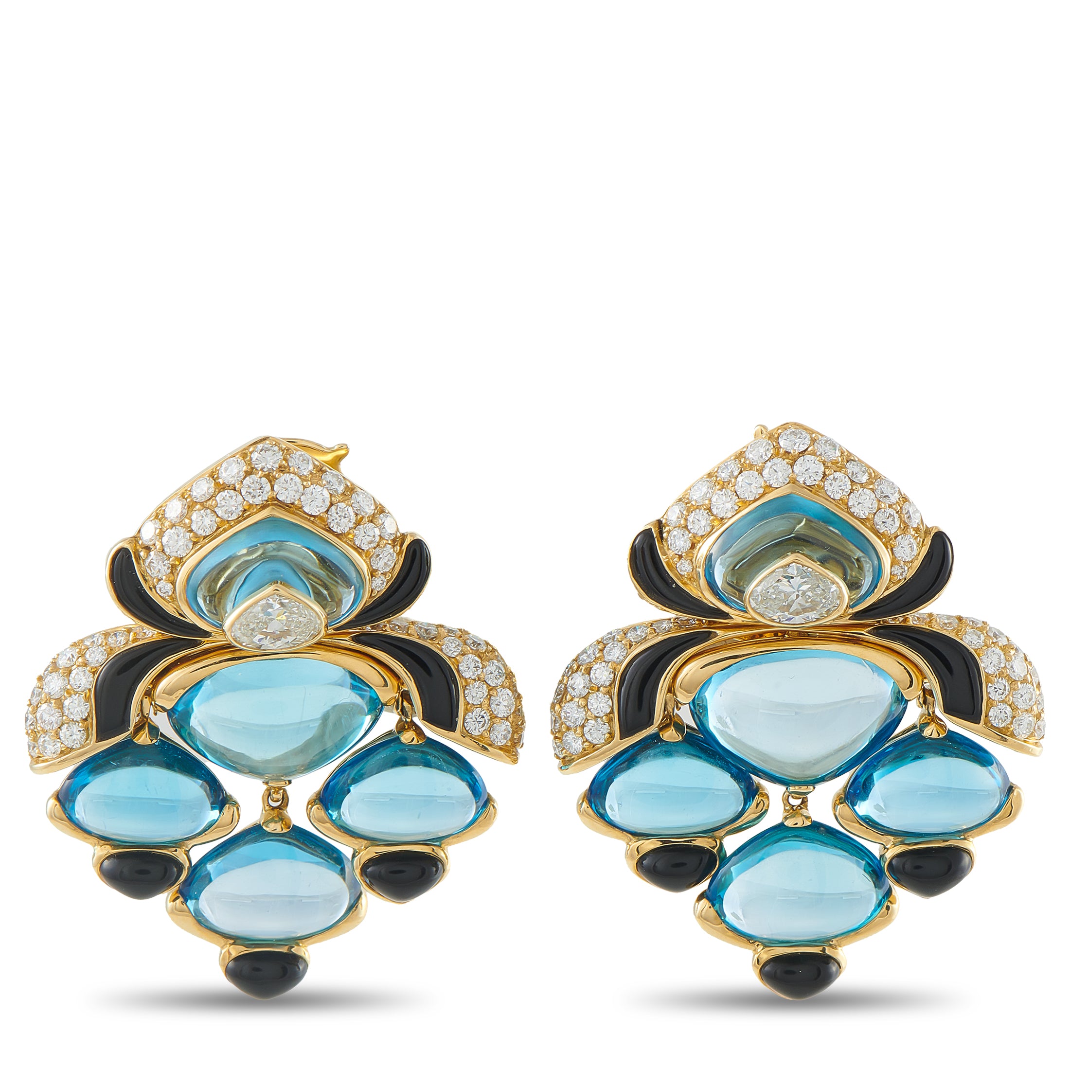 MARINA B. 18K Yellow Gold 4.50ct Diamond, Topaz, and Enamel Clip-On Earrings