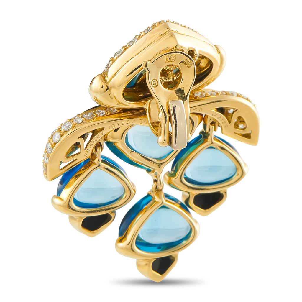 Marina B. 18K Yellow Gold 4.50ct Diamond, Topaz, and Enamel Clip-On Earrings
