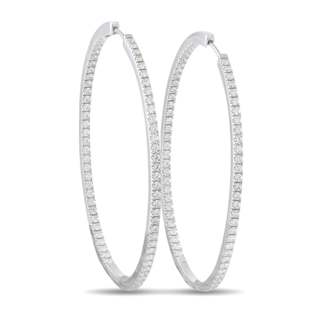 Memoire 18K White Gold 1.45ct Diamond Inside-Out Oval Hoop Earrings