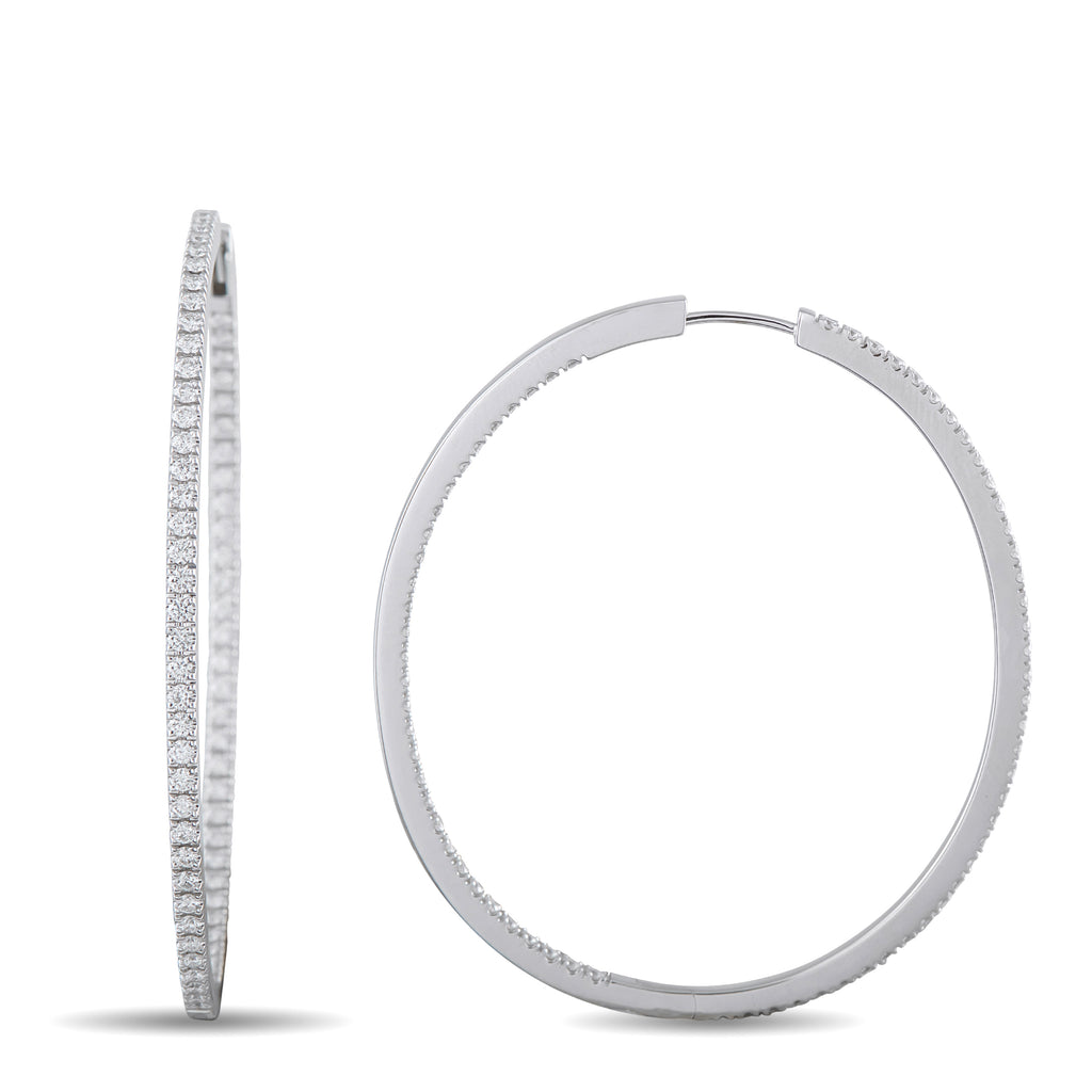 Memoire 18K White Gold 1.45ct Diamond Inside-Out Oval Hoop Earrings