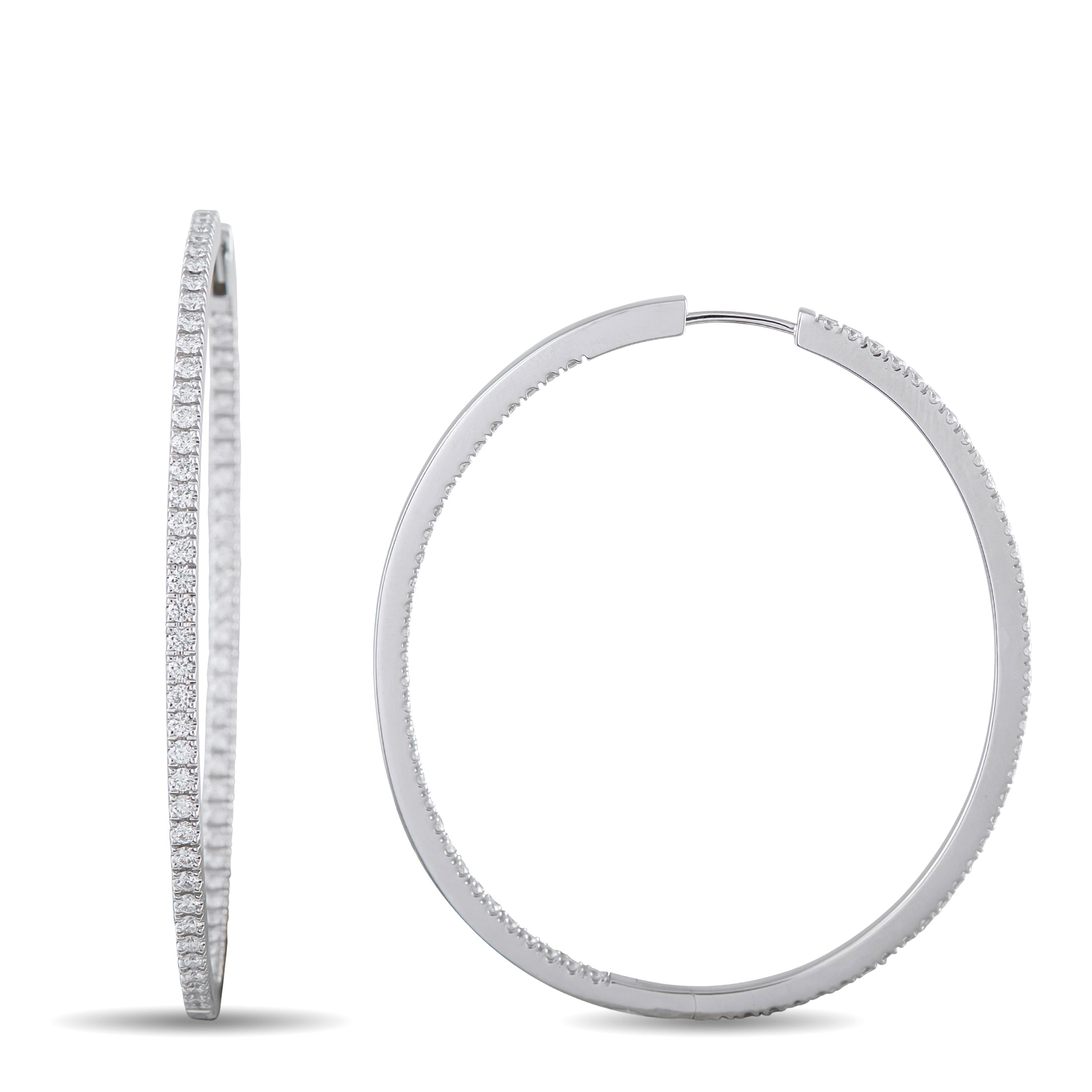 Memoire 18K White Gold 1.45ct Diamond Inside-Out Oval Hoop Earrings