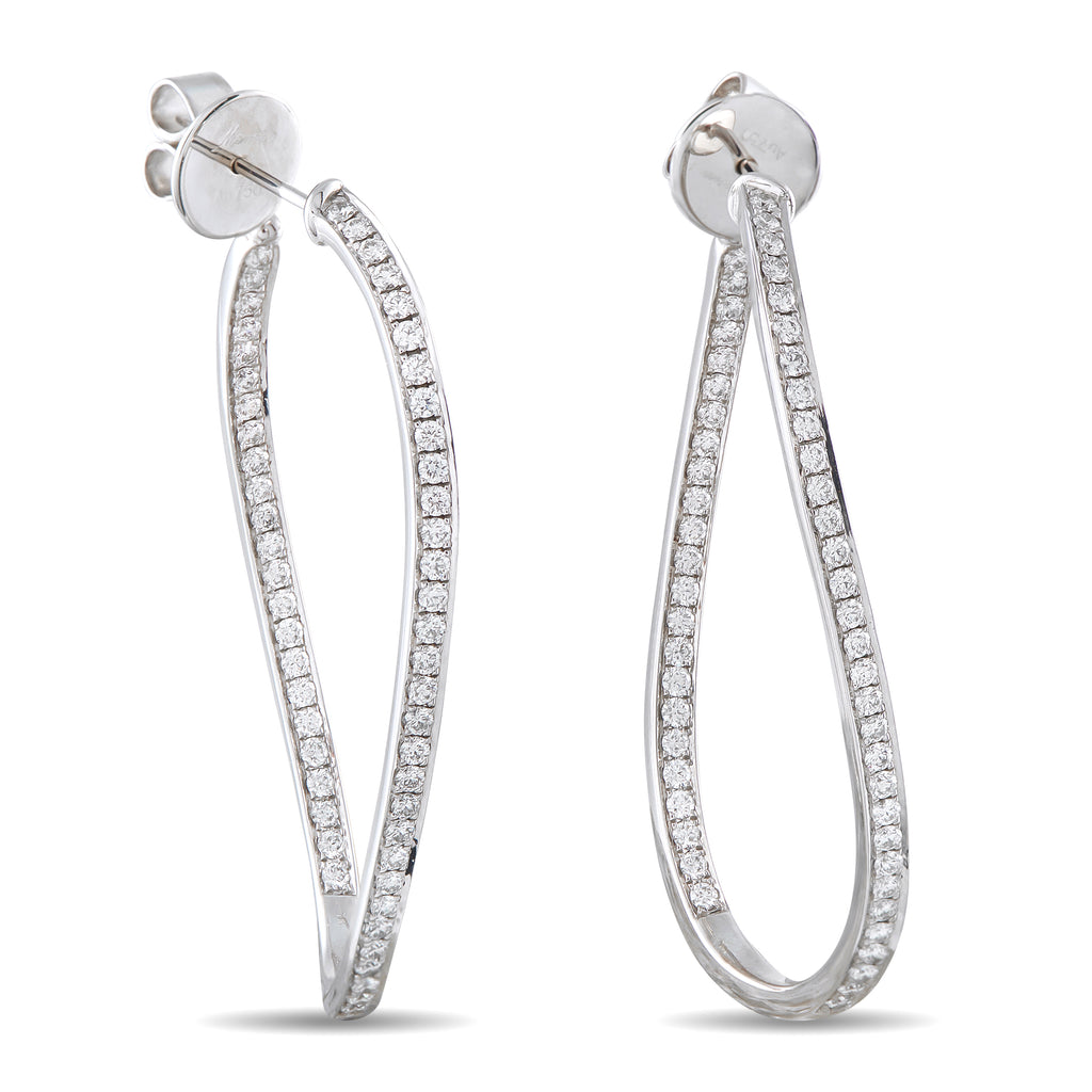 Memoire 18K White Gold 1.50ct Diamond Twist Inside-Out Hoop Earrings