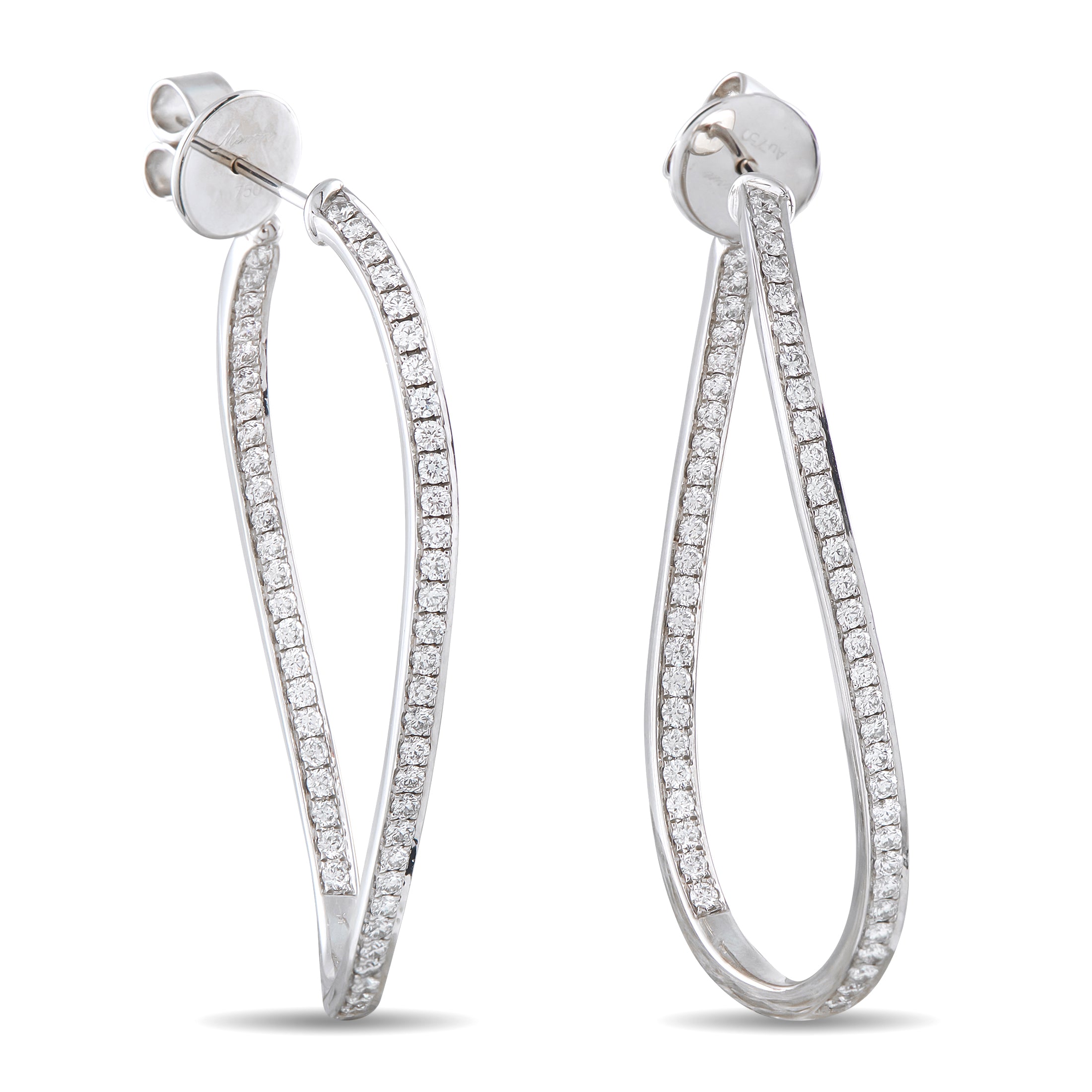 Memoire 18K White Gold 1.50ct Diamond Twist Inside-Out Hoop Earrings