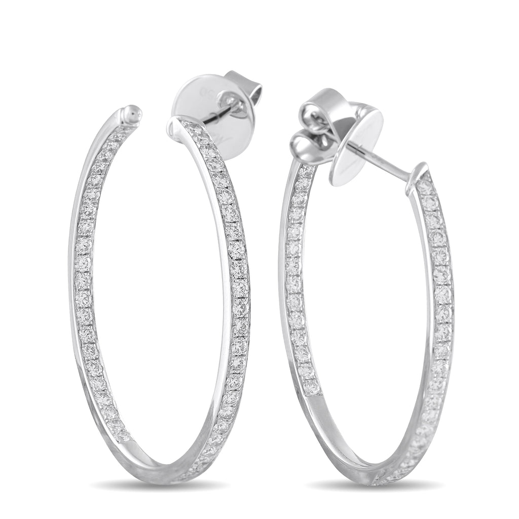 Memoire 18K White Gold 1.50ct Diamond Inside-Out Hoop Earrings